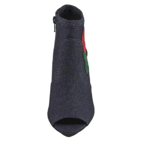 ROXANNE Denim Peep Toe Embroidered Ankle Boots - Picture 4 of 5